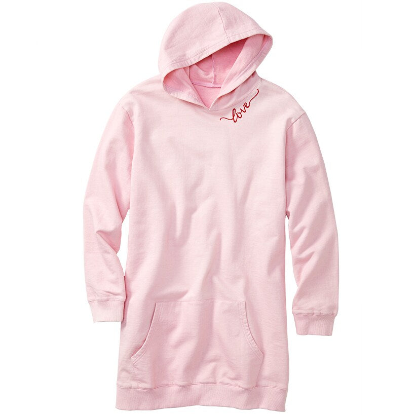 Pink Hooded Long Terry Sweatshirt with "Love"