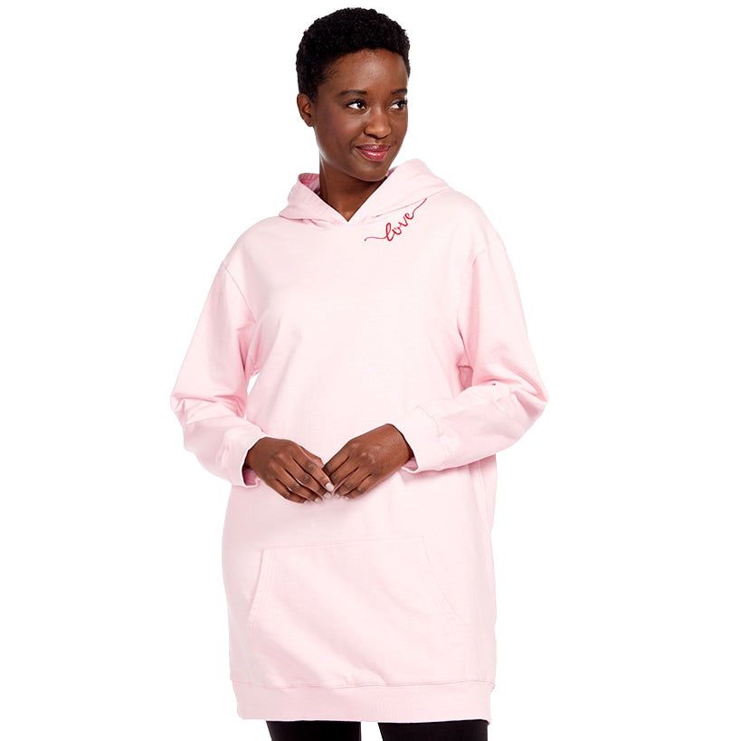 Pink Hooded Long Terry Sweatshirt with "Love"