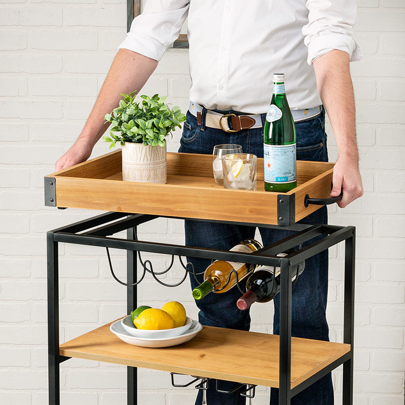 Industrial Bar Cart with Removable Serving Tray
