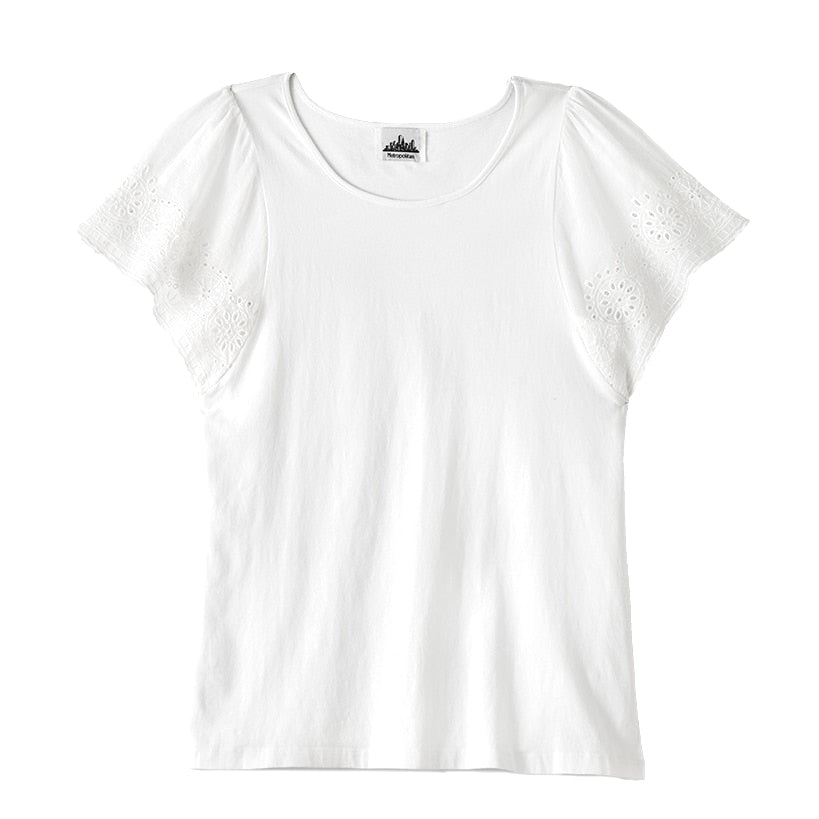 Flutter Sleeve Eyelet Knit Tops