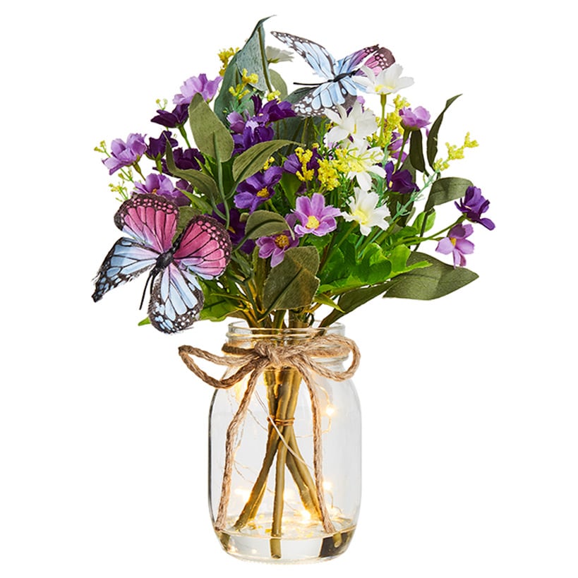 Floral Vase Bouquet With Fairy Lights Sunflower Greenery Mix Or Daisy