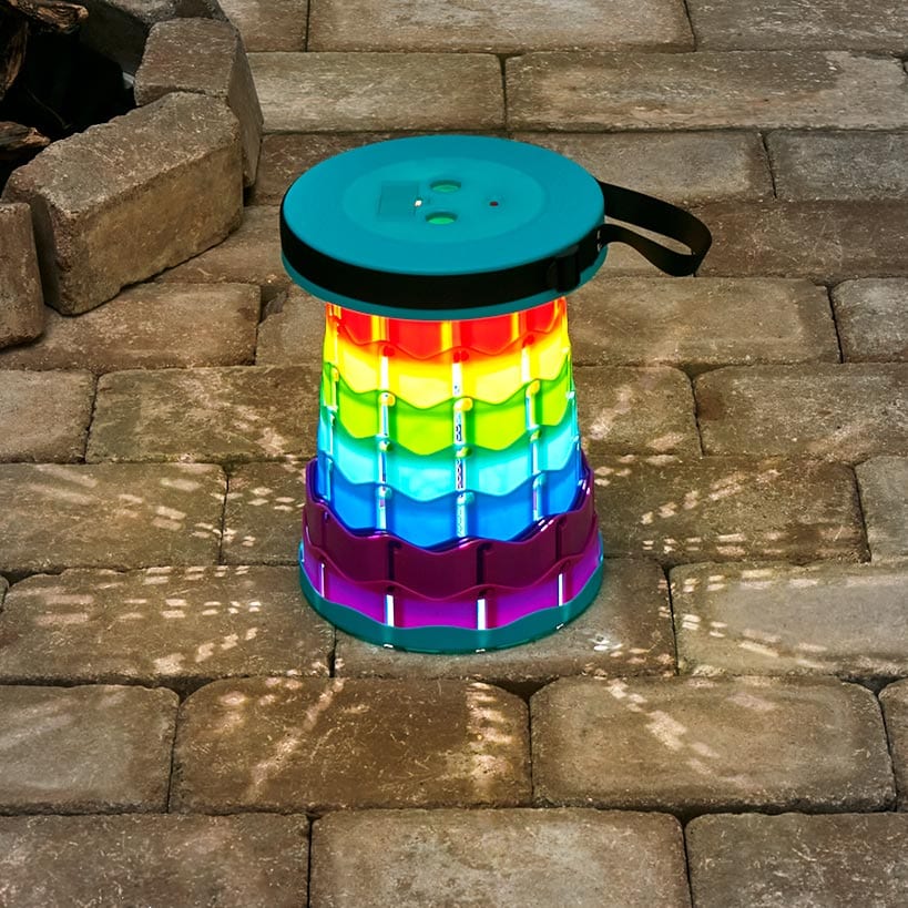 Portable Folding Stool With LED Light Height Adjustable Retractable