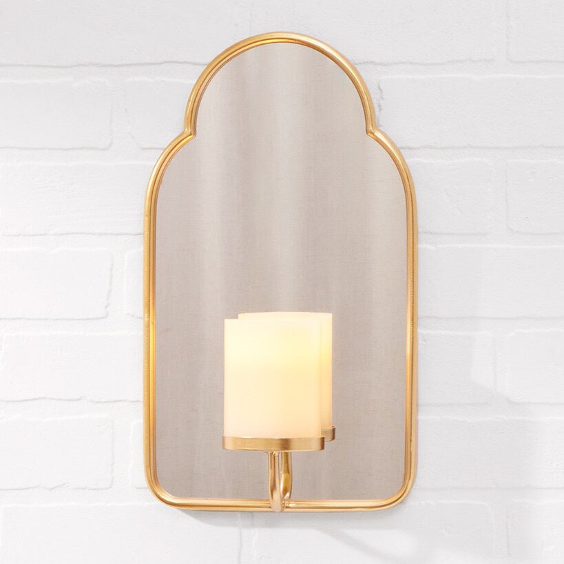 Elegant Mirror Wall Sconce With LED Candle - Black or Gold
