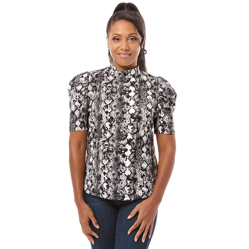 Women's Mock Neck Puff Sleeve Top