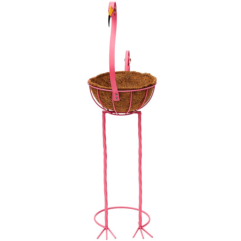 Tropical Flamingo Metal Planter Stand with Basket#select-size_large