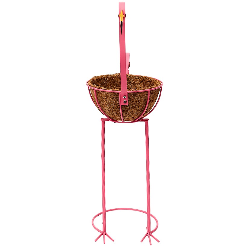 Tropical Flamingo Metal Planter Stand with Basket