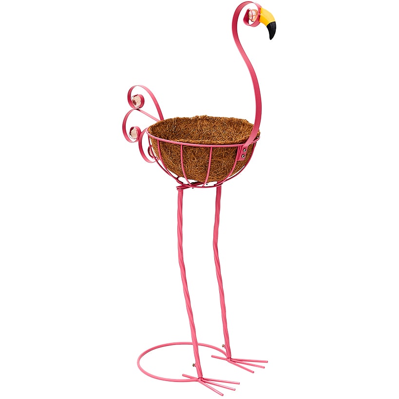 Tropical Flamingo Metal Planter Stand with Basket