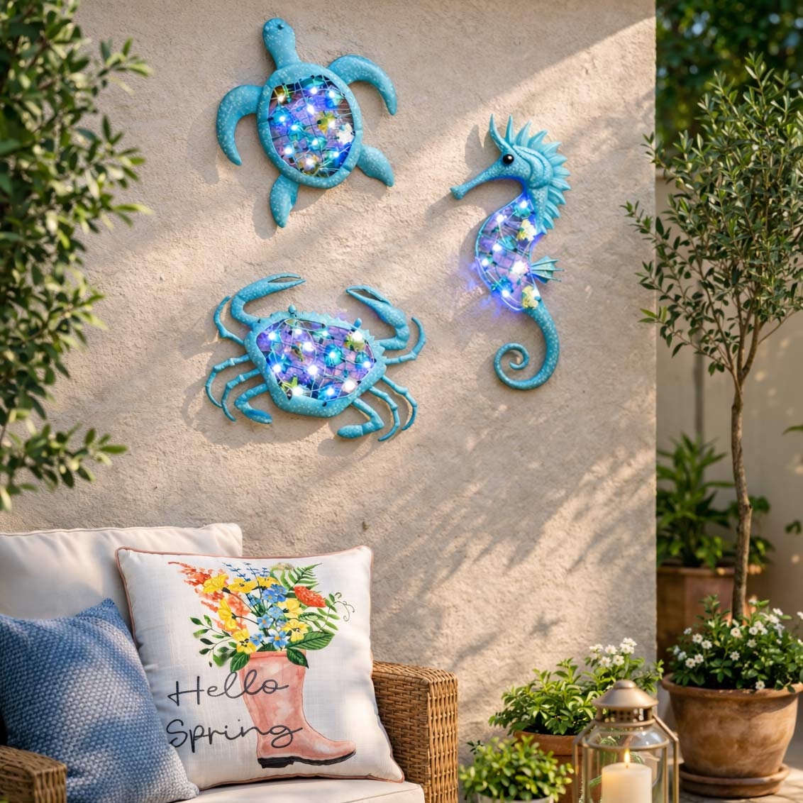 Lighted Outdoor Coastal Metal Wall Decor