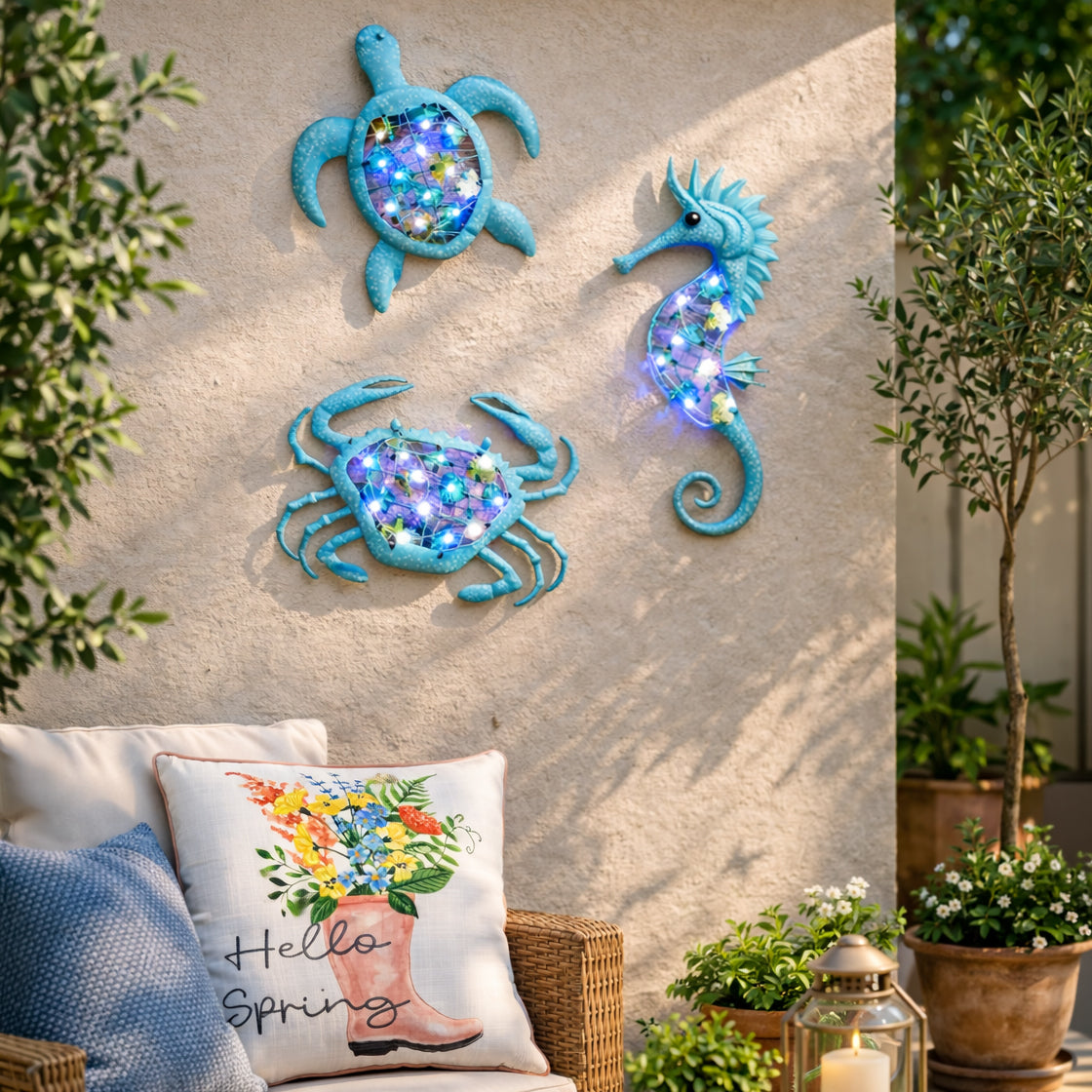 Lighted Outdoor Coastal Metal Wall Decor