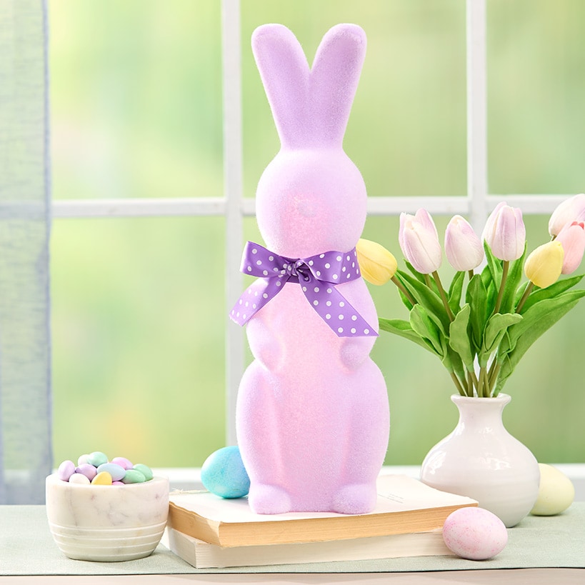 Easter Flocked Lighted Bunny Tabletop Décor - Green, Pink, Or Lavender