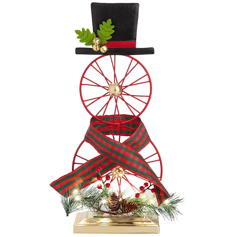 Lighted Wagon Wheel Snowman Decor
