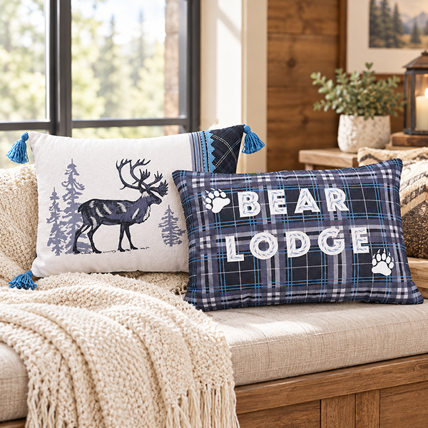 Lodge Themed Embroidered Decorative Pillow