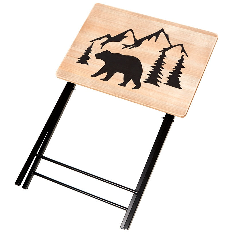 Portable Wood Folding Tray Table in Lodge Design - Bear or Deer