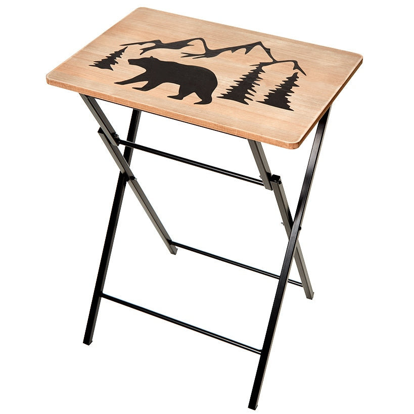 Portable Wood Folding Tray Table in Lodge Design - Bear or Deer