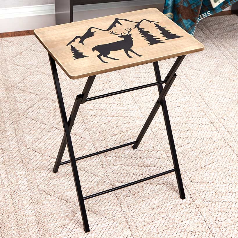 Portable Wood Folding Tray Table in Lodge Design - Bear or Deer