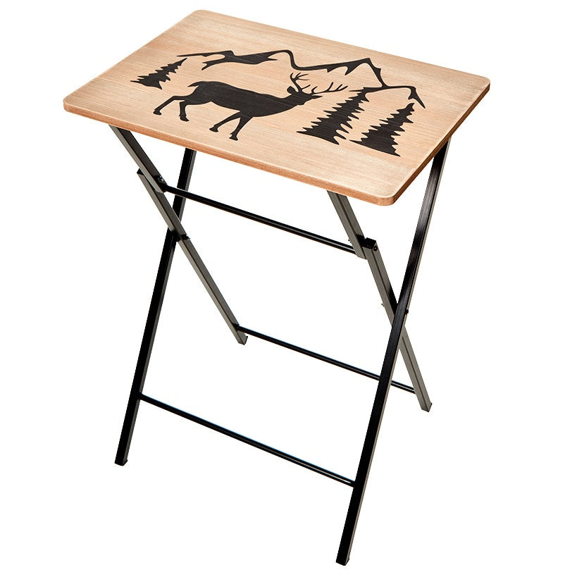 Portable Wood Folding Tray Table in Lodge Design - Bear or Deer