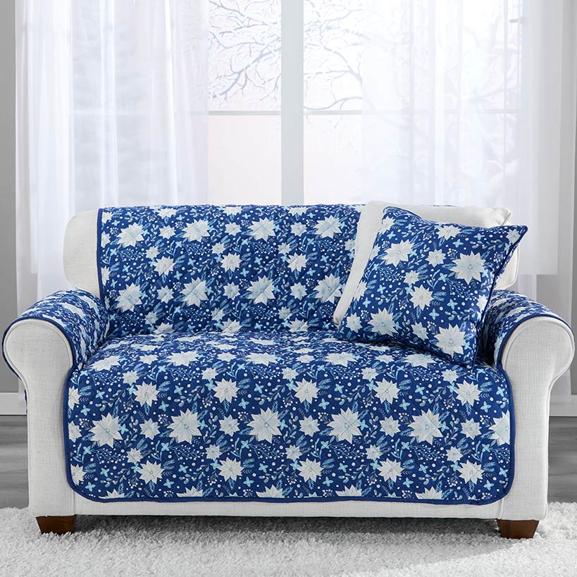 Christmas Blue Floral Chair Furniture Protector