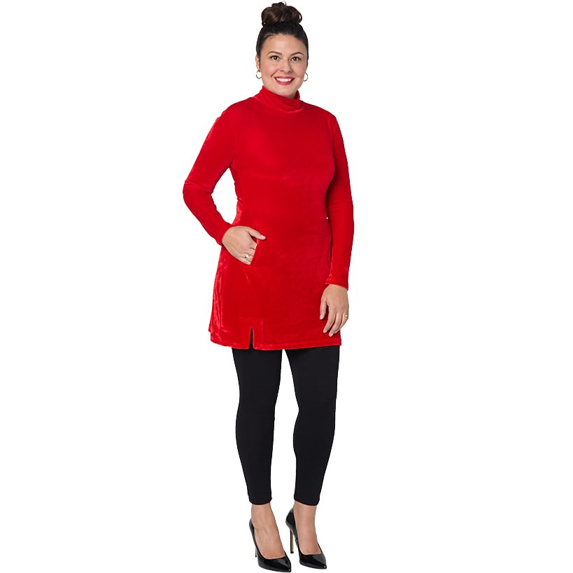 Women's Velour Long Tunic with Turtleneck