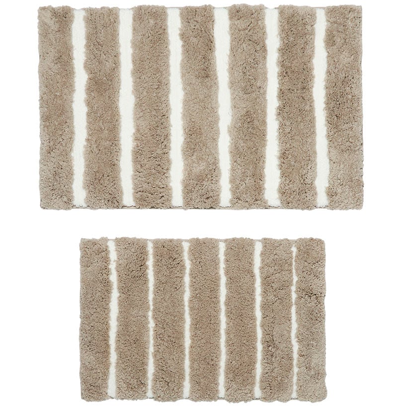 Homewear Luxury Stripe Bath Rug with Non-Skid Backing, Set of 2