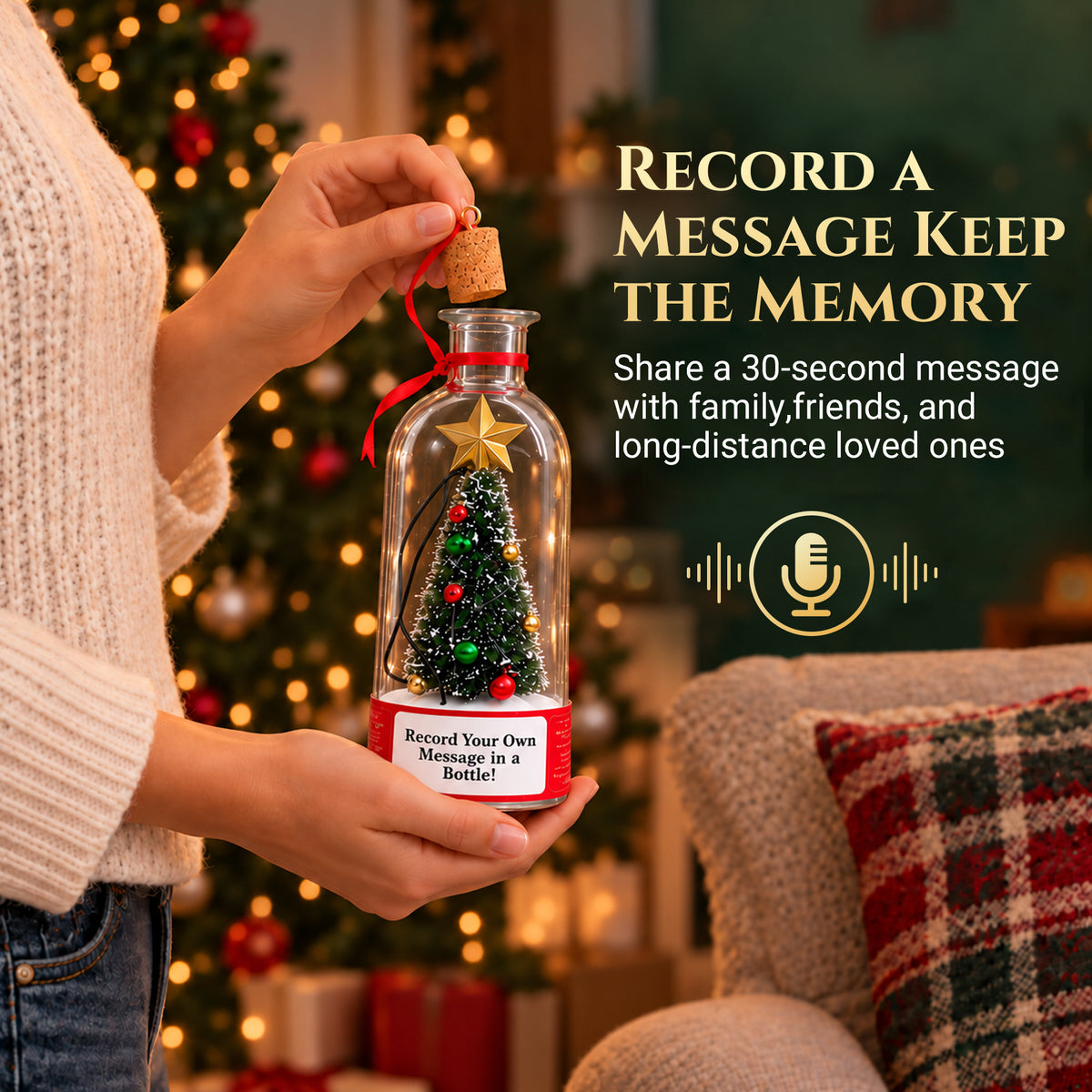 Recordable Christmas Tree in a Bottle, 30-Second Voice Message Keepsake
