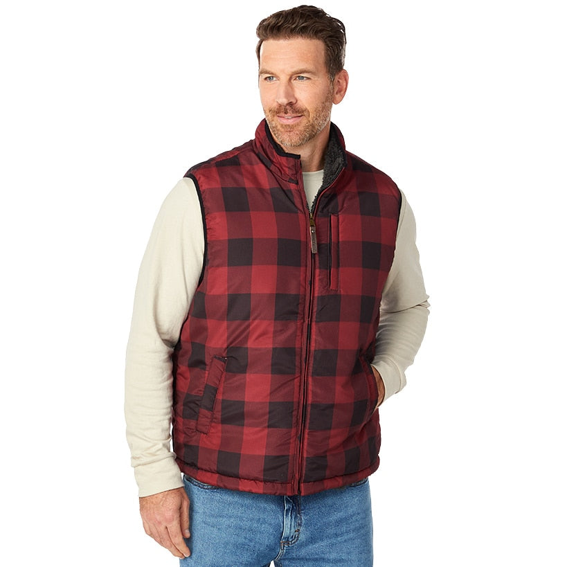 Men's Sherpa Lined Buffalo Plaid Vest - Main Image