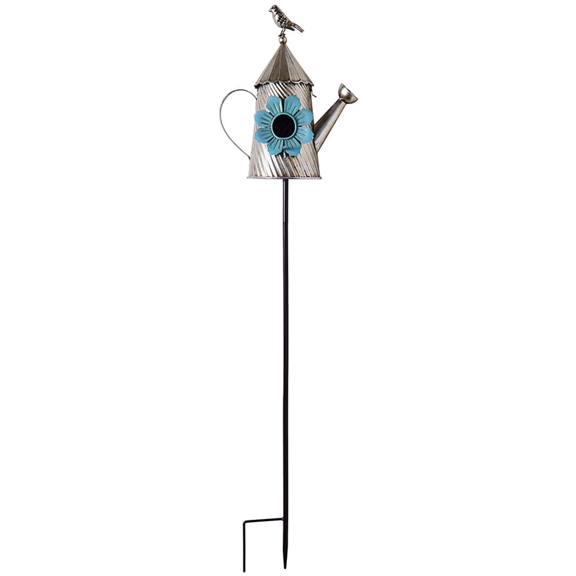 Metal Birdhouse Garden Stakes – Yellow, Red, and Blue Colors