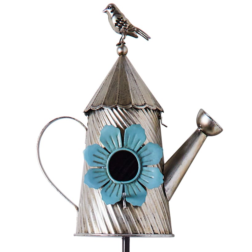 Metal Birdhouse Garden Stakes – Yellow, Red, and Blue Colors