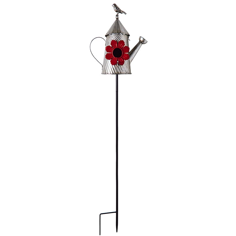 Metal Birdhouse Garden Stakes – Yellow, Red, and Blue Colors