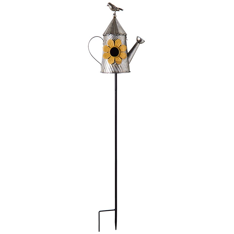 Metal Birdhouse Garden Stakes – Yellow, Red, and Blue Colors