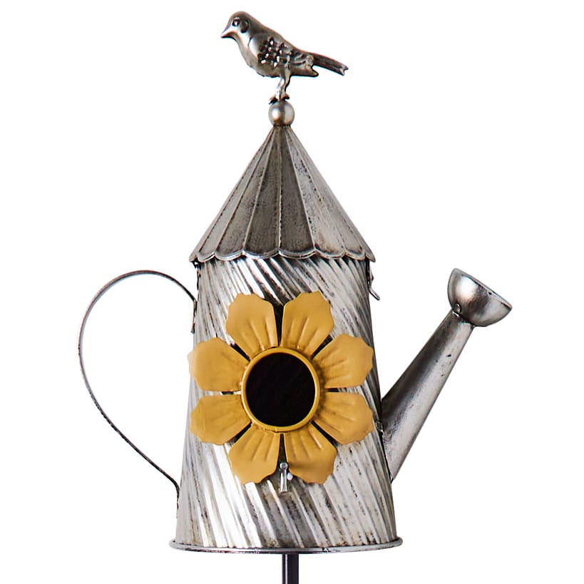 Metal Birdhouse Garden Stakes – Yellow, Red, and Blue Colors