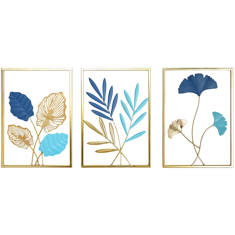 Metal Blue Leaf Wall Art Trio Set