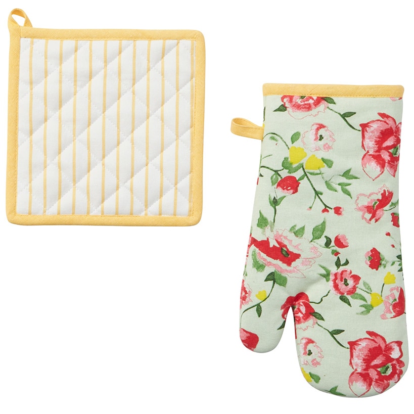 Striped Floral Set of 2 Kitchen Towels