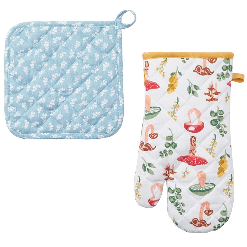 Spring Mushroom Set of 2 Kitchen Towels or Oven Mitt and Potholder Set