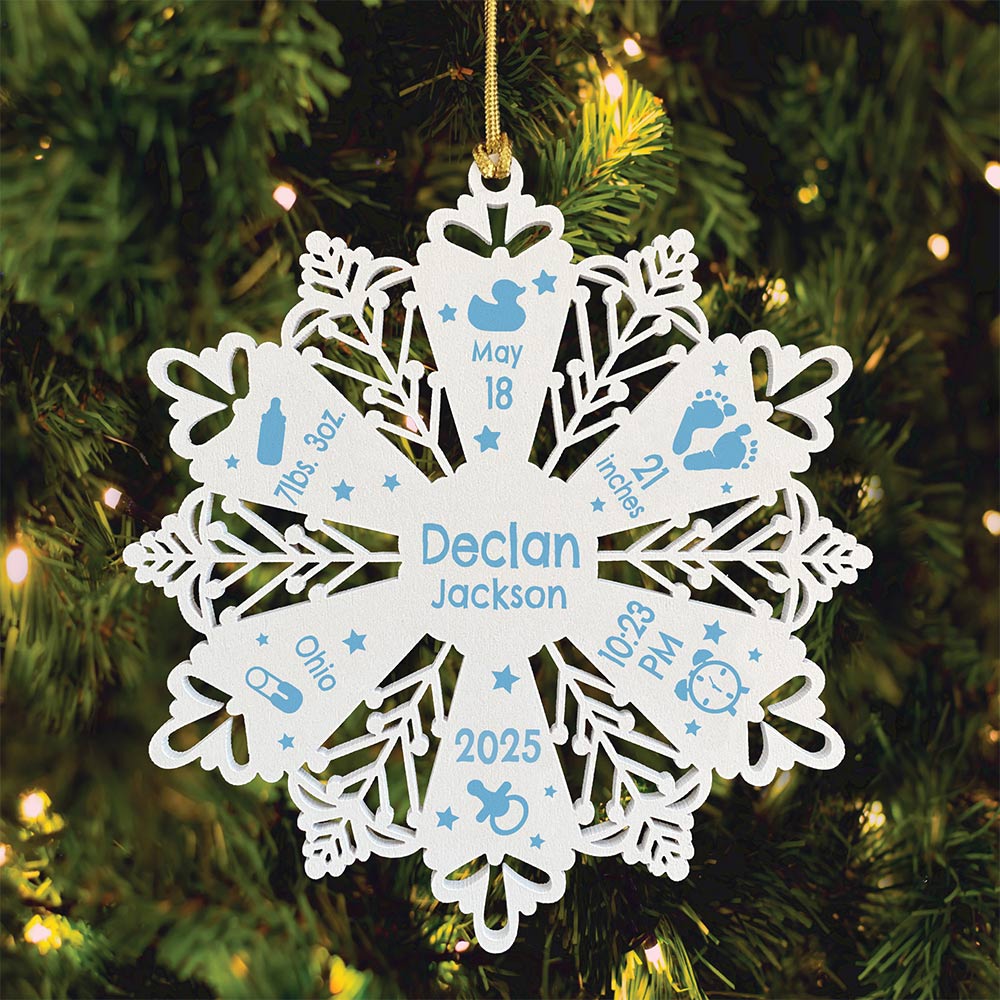 Personalized Snowflake Ornament White Wood
