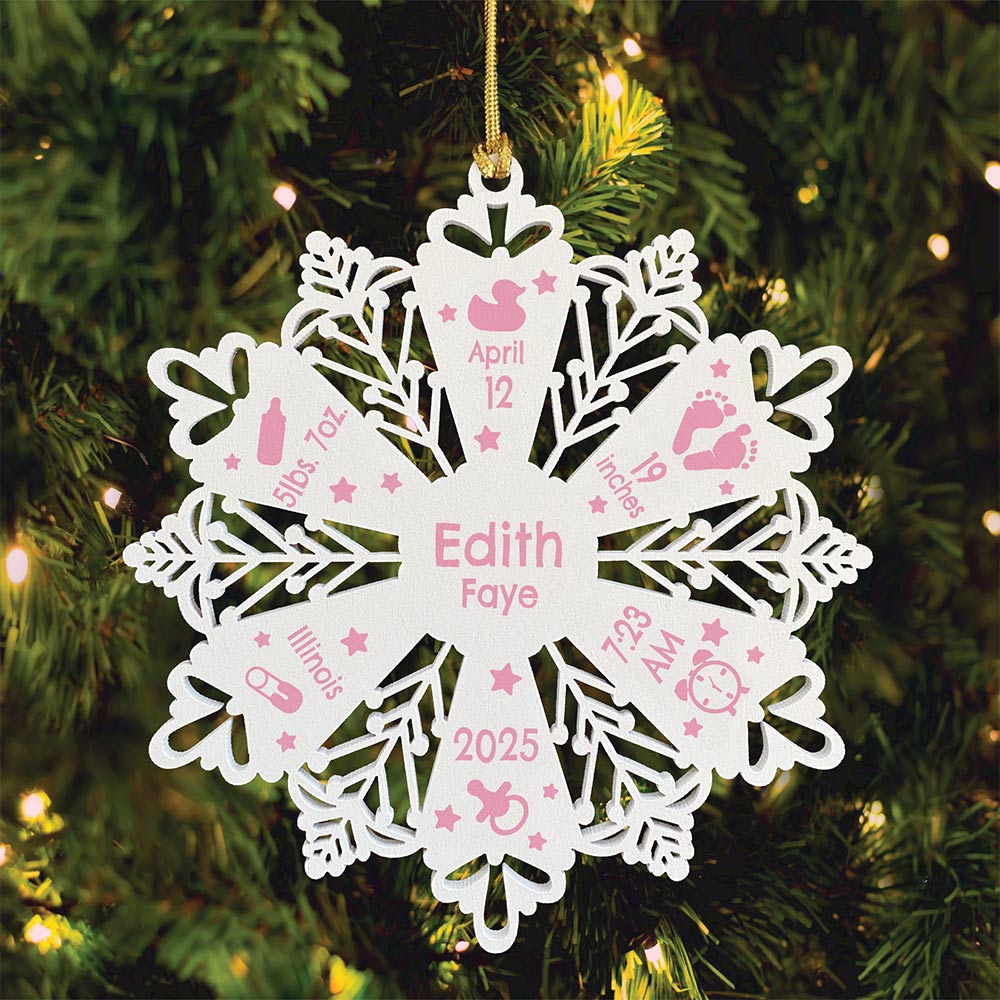 Personalized Snowflake Ornament White Wood
