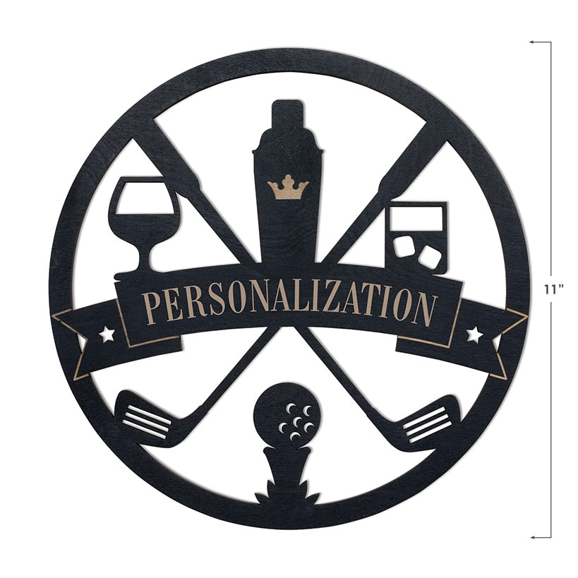 Personalized Golf and Drinks Black Wood Plaque