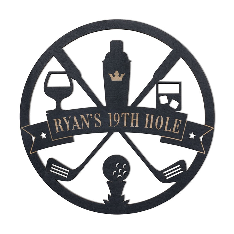 Personalized Golf and Drinks Black Wood Plaque