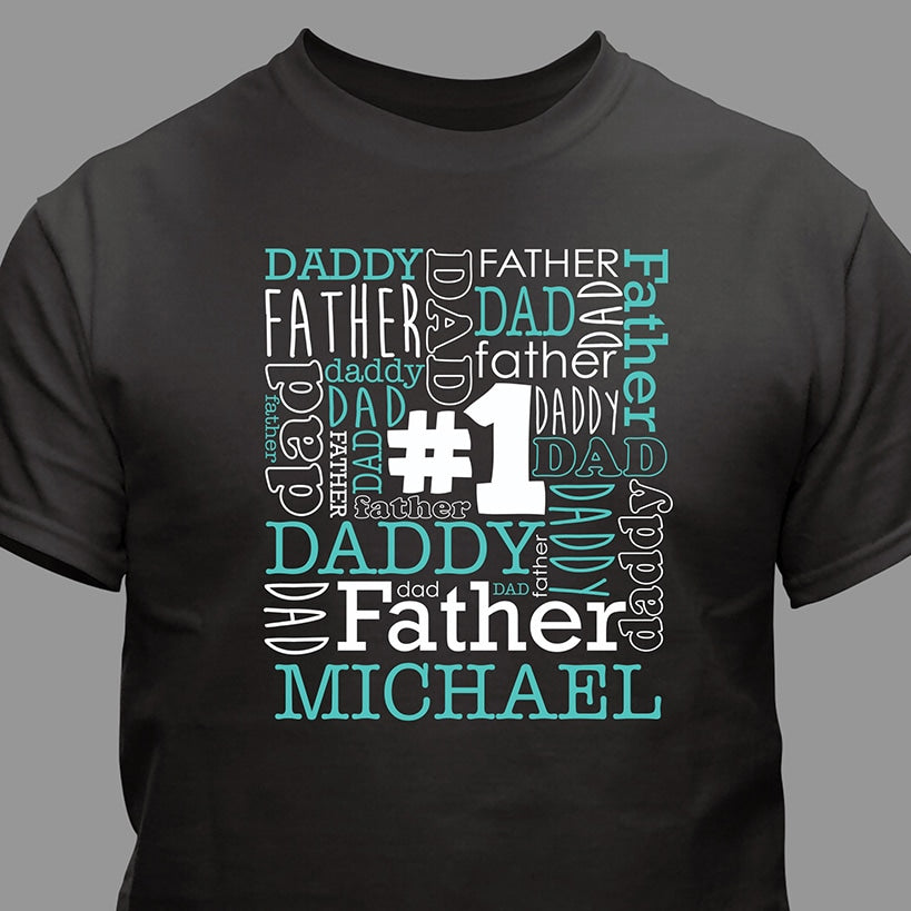 Personalized #1 Father Word Art Men's Black T-Shirt