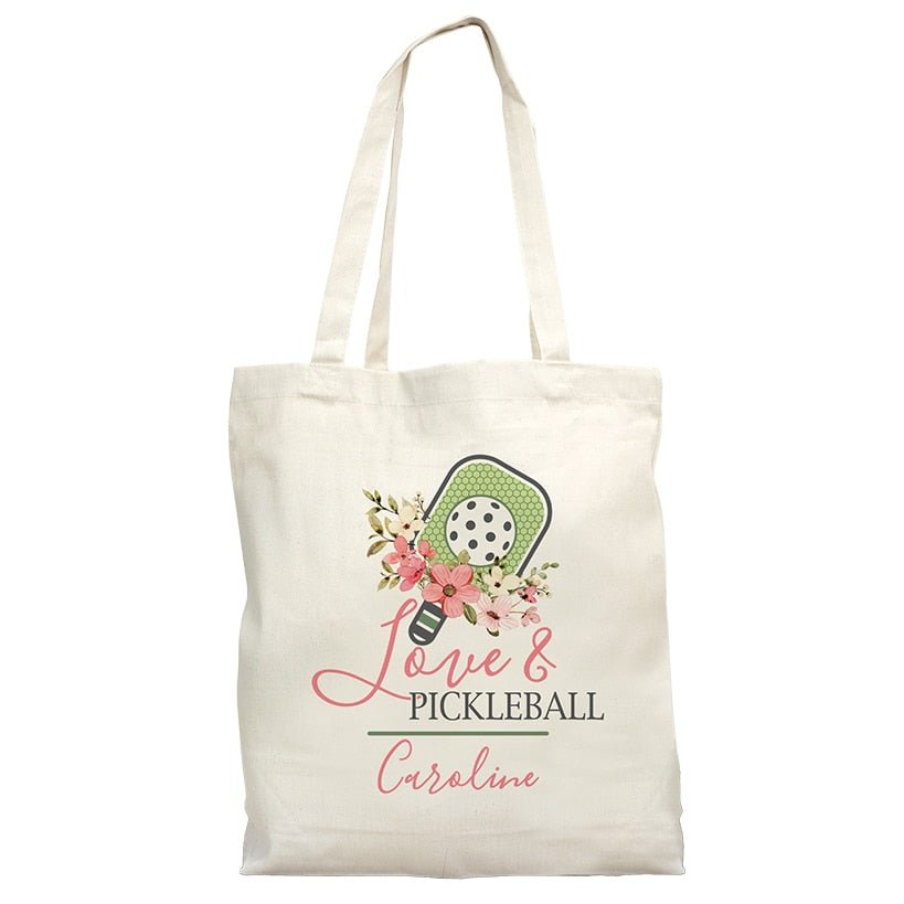 Personalized Floral Love Pickleball Canvas Tote Bag