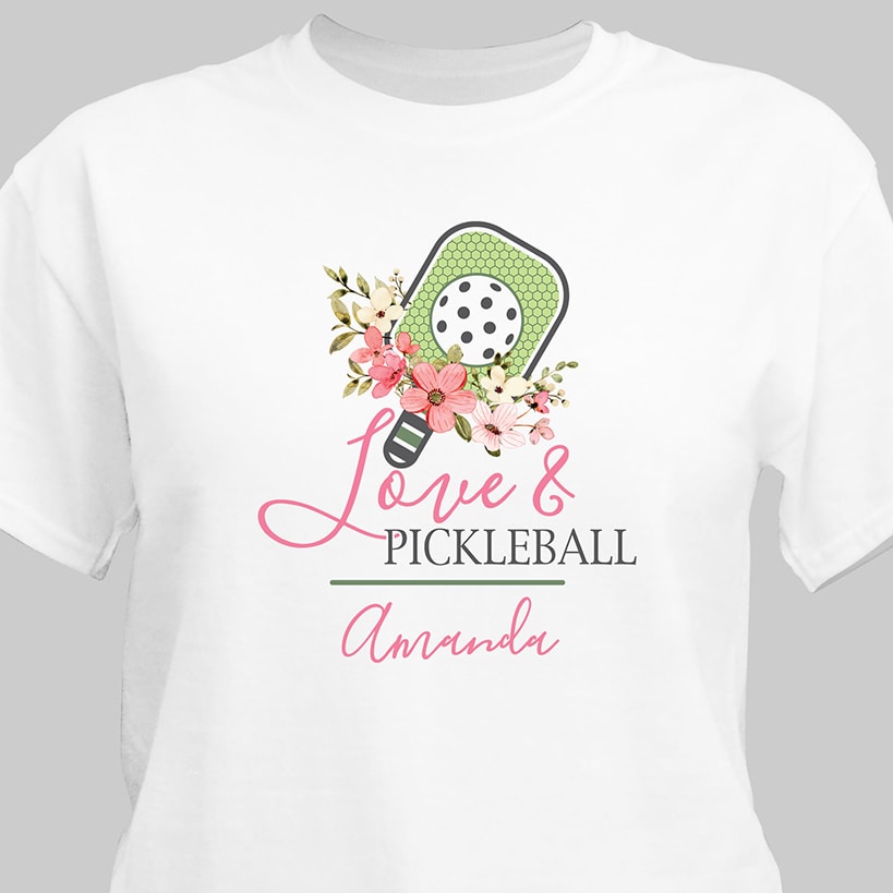 Personalized Pickleball T-Shirt Floral Love