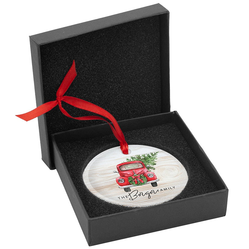 Personalized Red Truck Glass Ornament