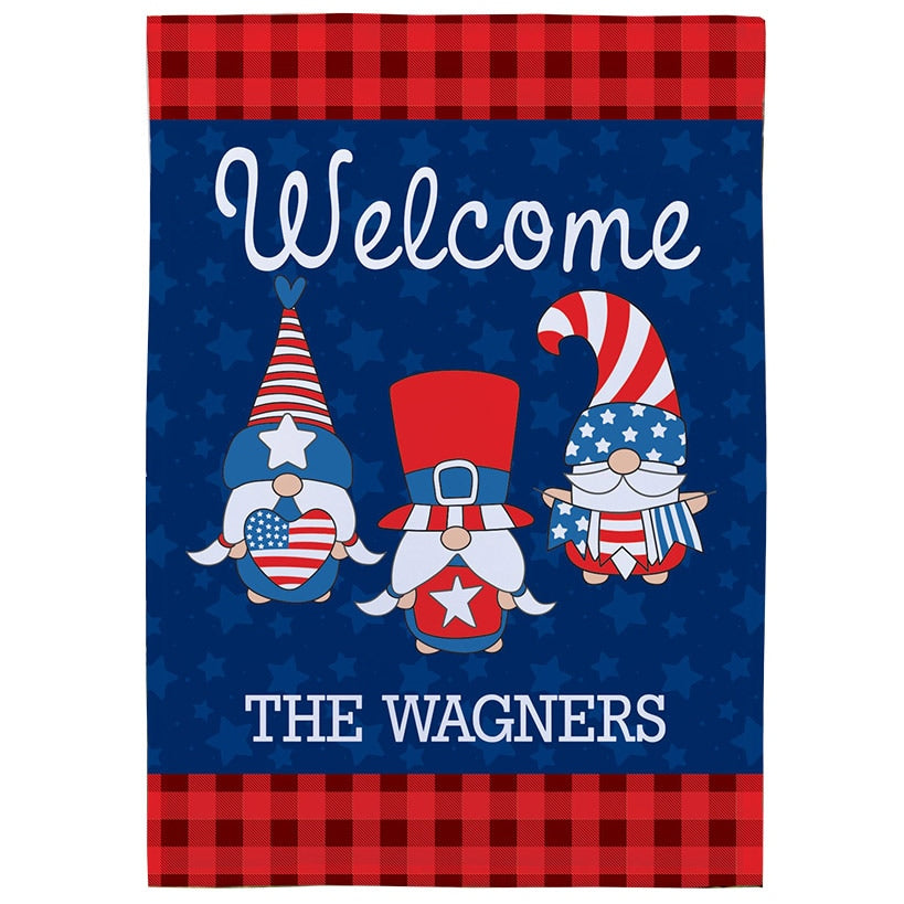 Personalized Patriotic Gnome Garden Flag