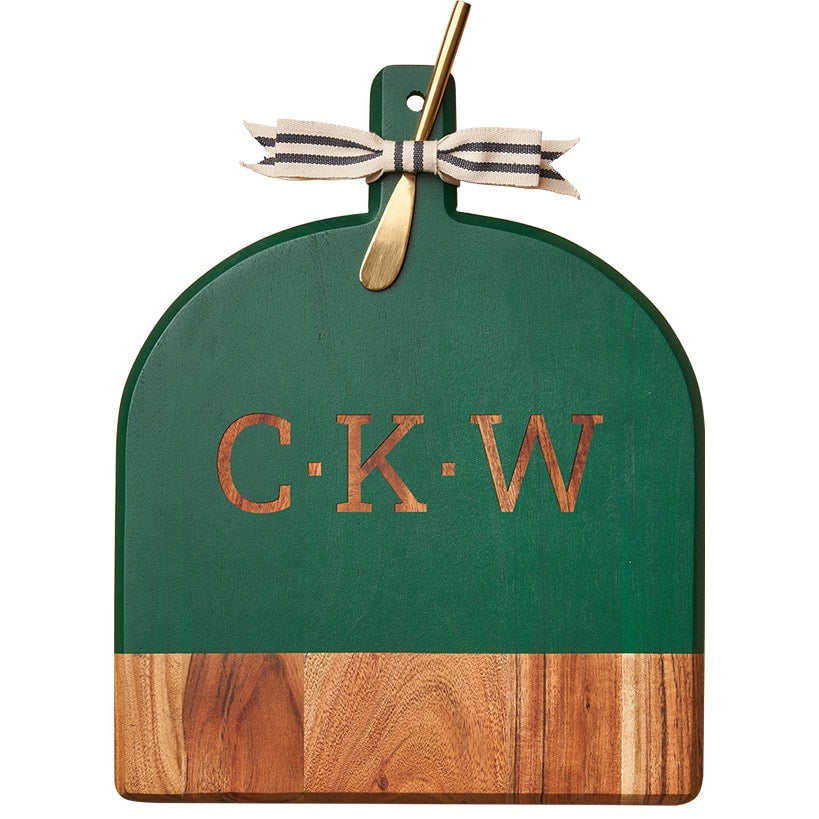 Personalized Green Heirloom Acacia Board with Gold Spreader