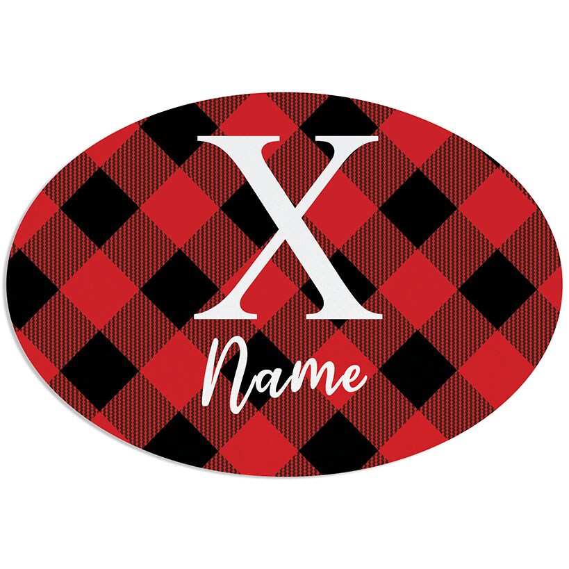 Personalized Buffalo Check Name & Initial Wreath Hanger or Oval Plaque