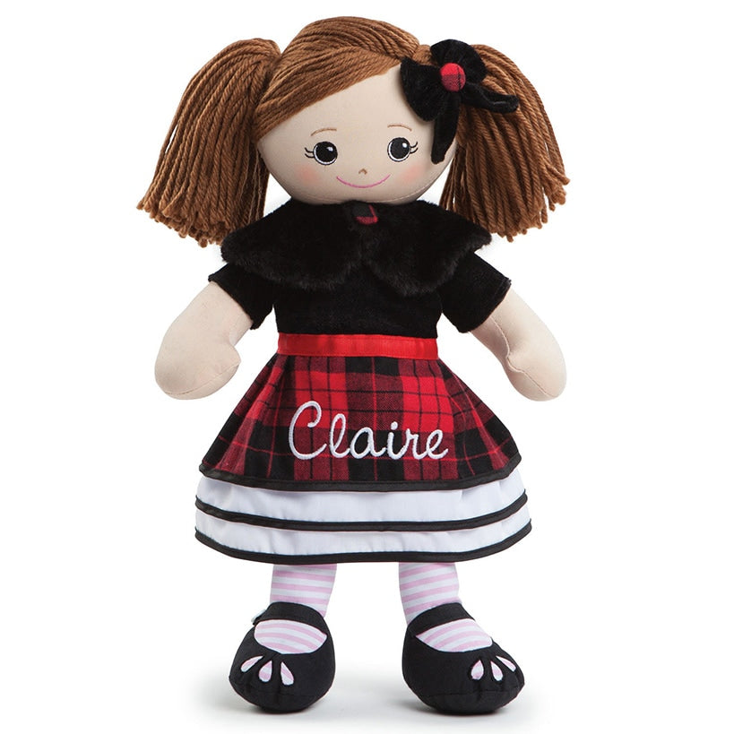 Personalized Rag Doll with Winter Plaid Dress