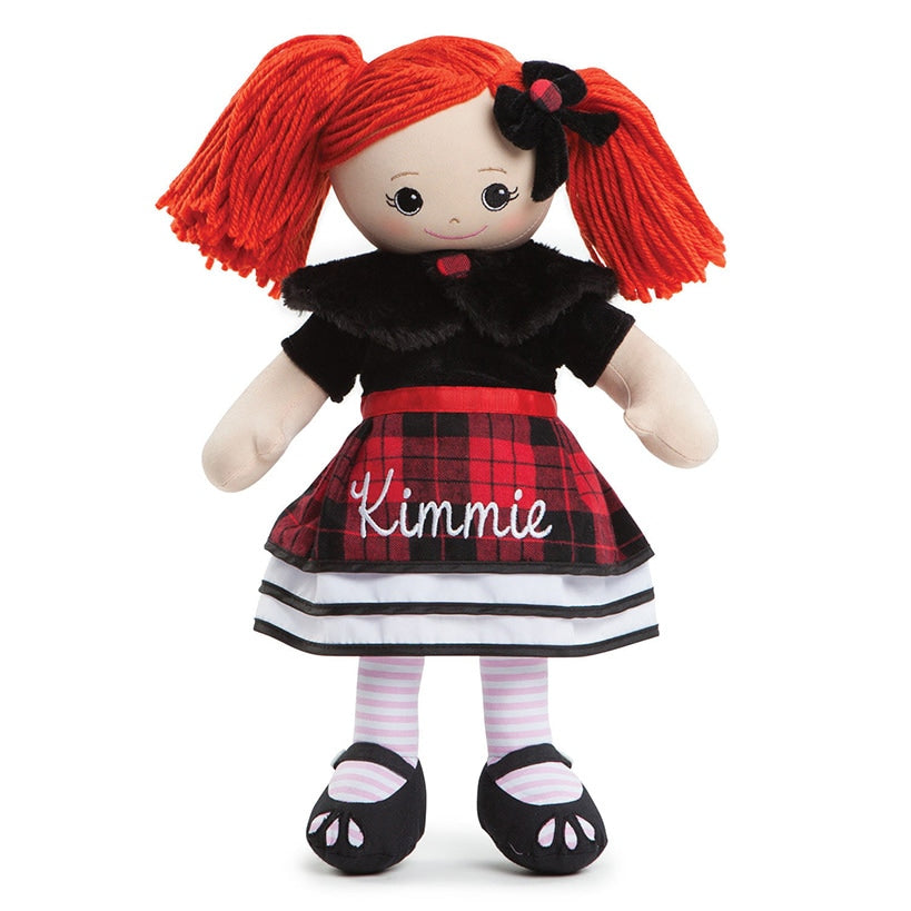 Personalized Rag Doll with Winter Plaid Dress