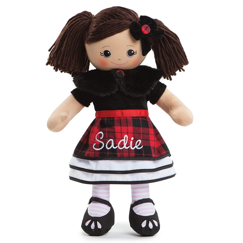 Personalized Rag Doll with Winter Plaid Dress