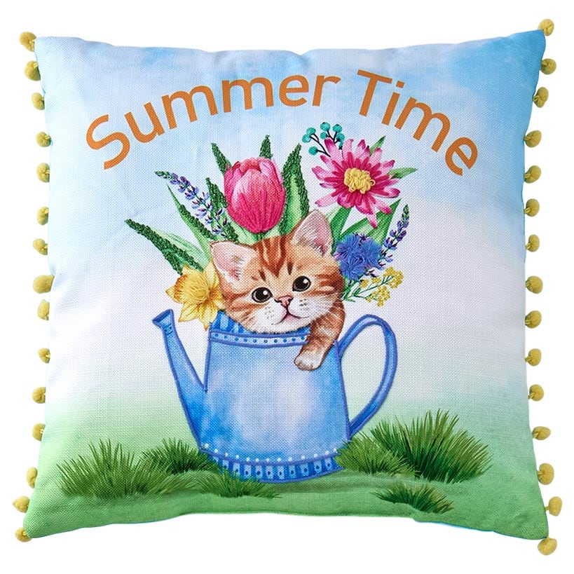 Summertime Pet Embroidered Decorative Pillow