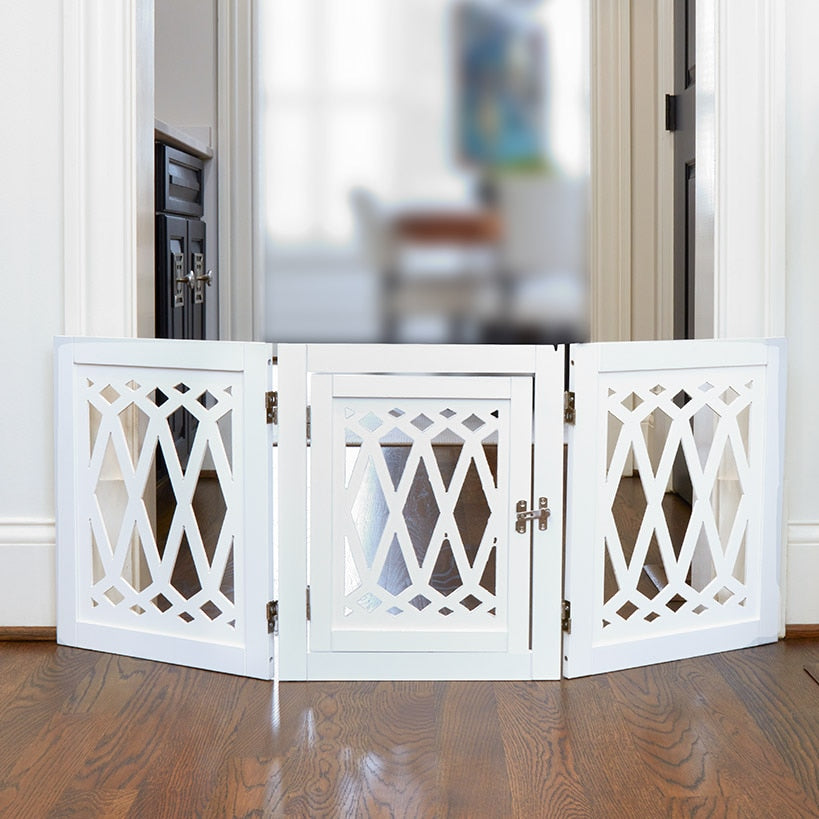 Diamond-Cut Design Pet Gate with Door