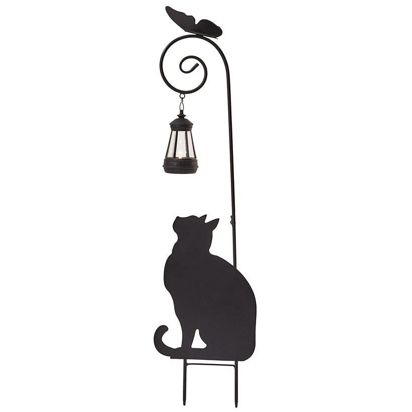 Cat Silhouette Stake With Solar Lantern